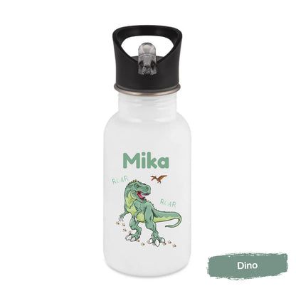 Trinkflasche Kinder personalisiert mit Namen mit Tieren | Edelstahl Kinder Trinkflasche mit Strohhalm