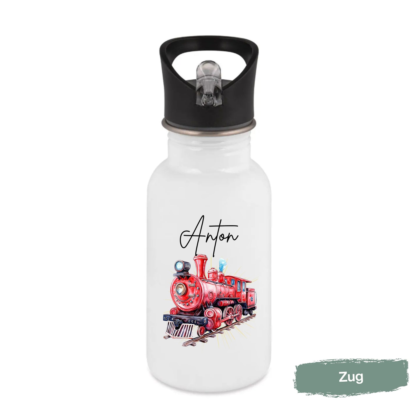Trinkflasche Kinder personalisiert mit Namen und Fahrzeugen | Edelstahl Kinder Trinkflasche mit Strohhalm