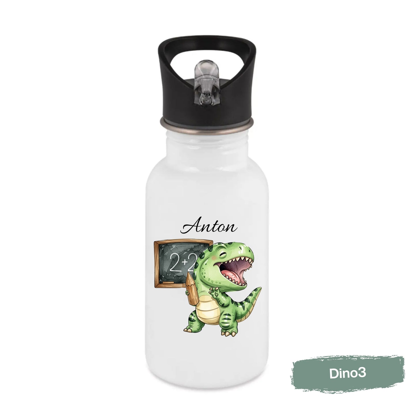Personalisierte Trinkflasche Kinder mit Namen | Dino & Capybara | Edelstahl Kinder Trinkflasche mit Strohhalm | Kindergarten Schule