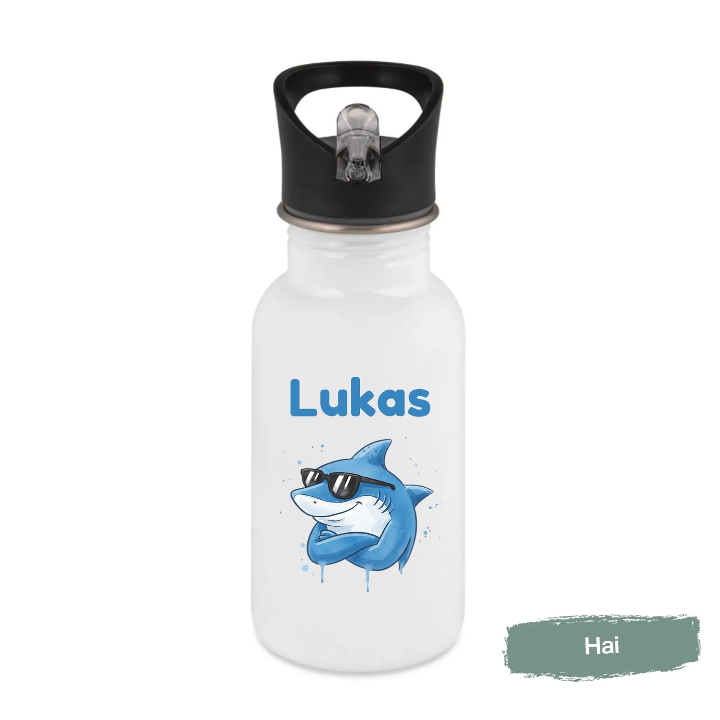 Trinkflasche Kinder personalisiert mit Namen mit Tieren | Edelstahl Kinder Trinkflasche mit Strohhalm