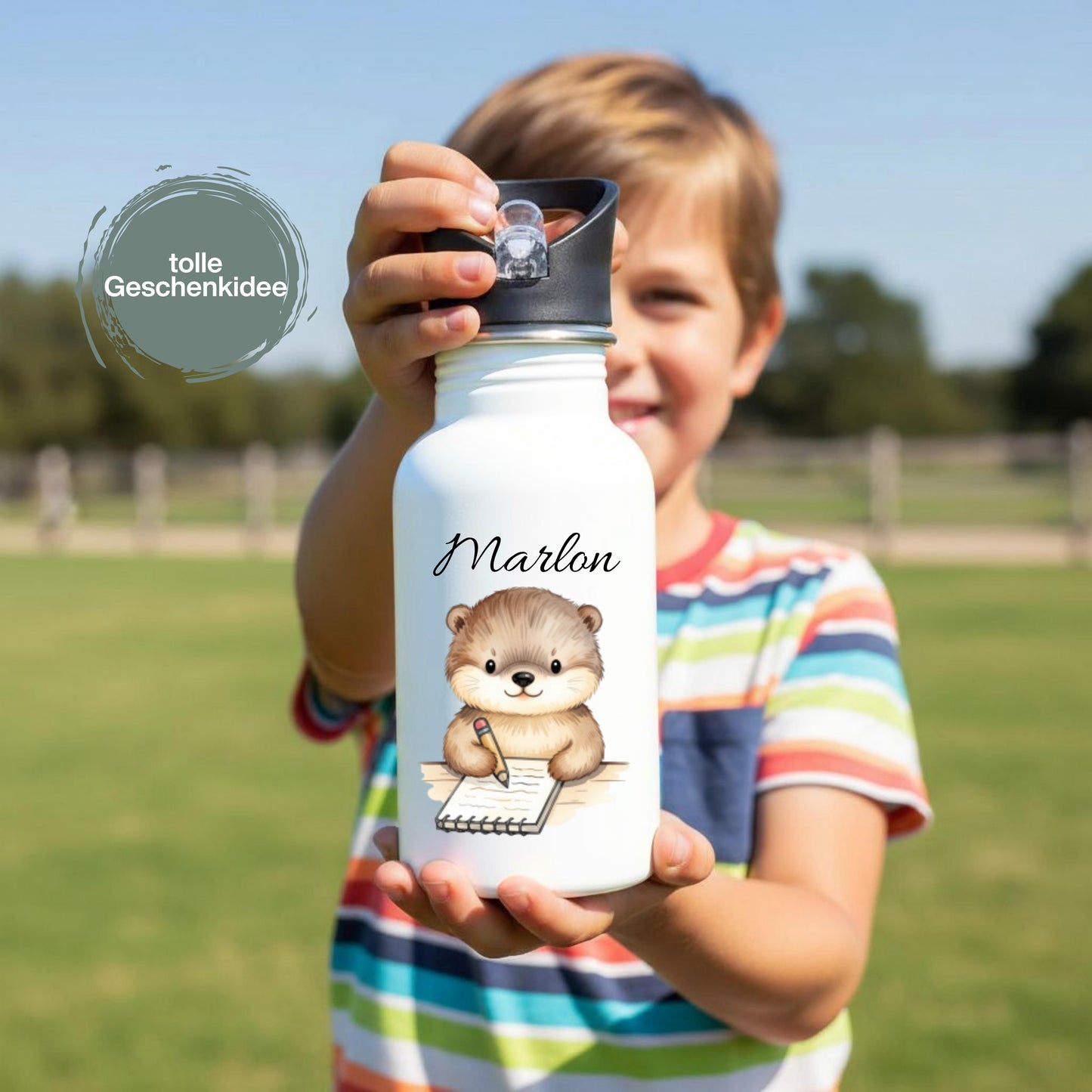 Trinkflasche Kinder personalisiert mit Namen | Otter Kinder Trinkflasche Edelstahl