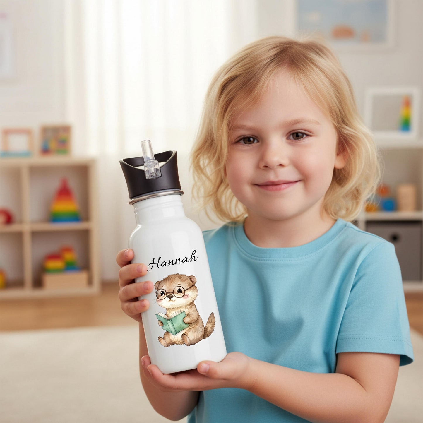 Trinkflasche Kinder personalisiert mit Namen | Otter Kinder Trinkflasche Edelstahl