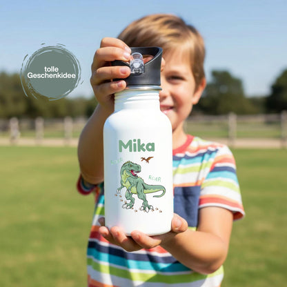 Trinkflasche Kinder personalisiert mit Namen mit Tieren | Edelstahl Kinder Trinkflasche mit Strohhalm