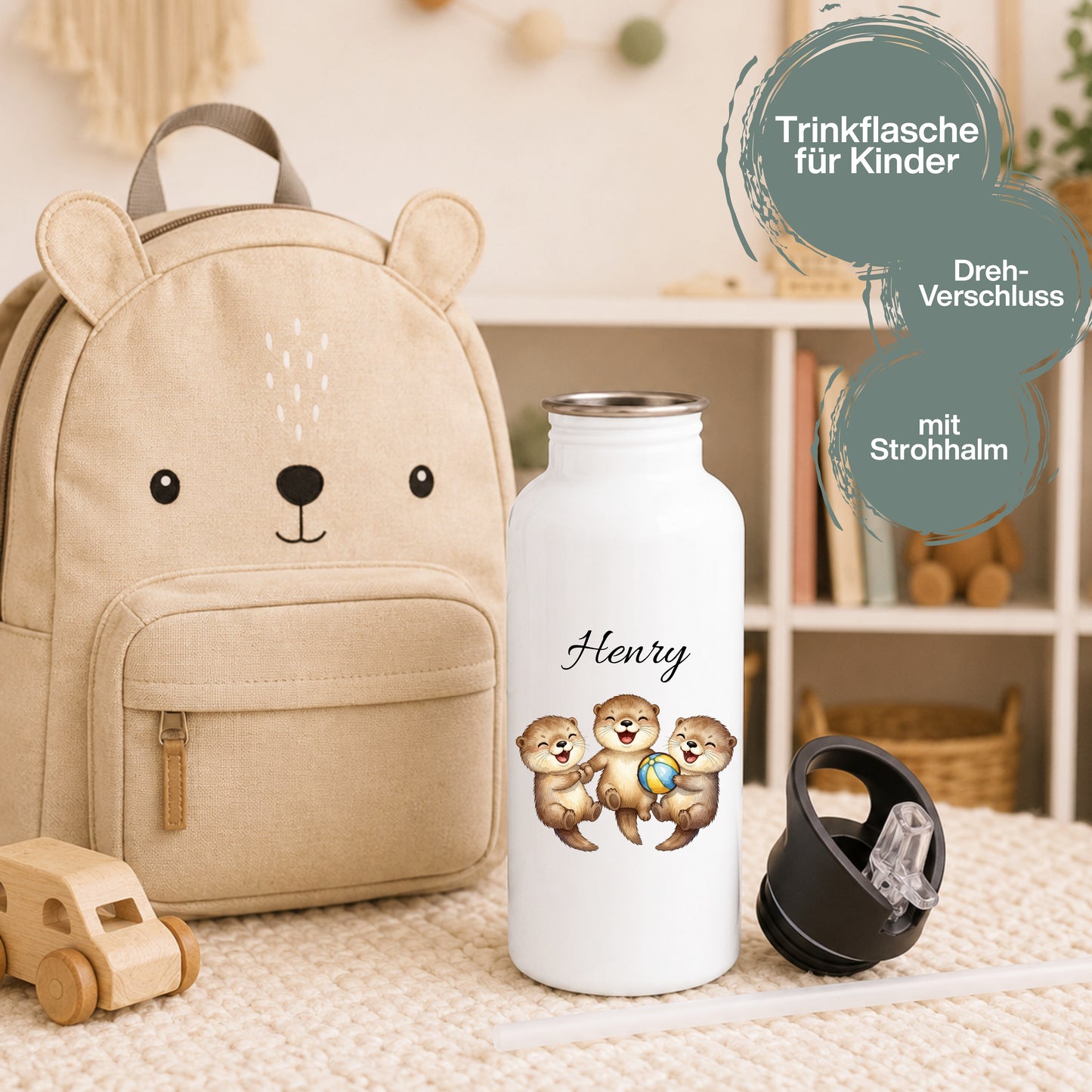 Trinkflasche Kinder personalisiert mit Namen | Otter Kinder Trinkflasche Edelstahl