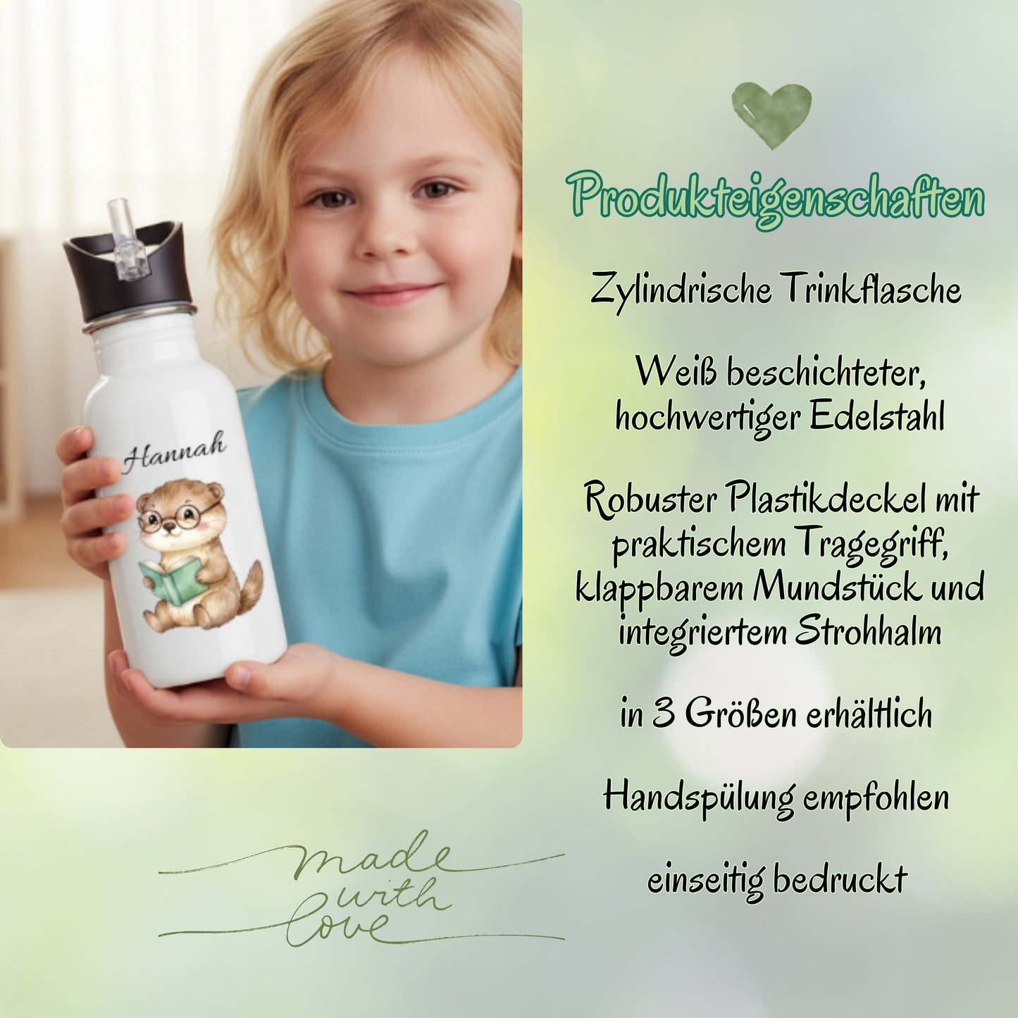 Trinkflasche Kinder personalisiert mit Namen | Otter Kinder Trinkflasche Edelstahl