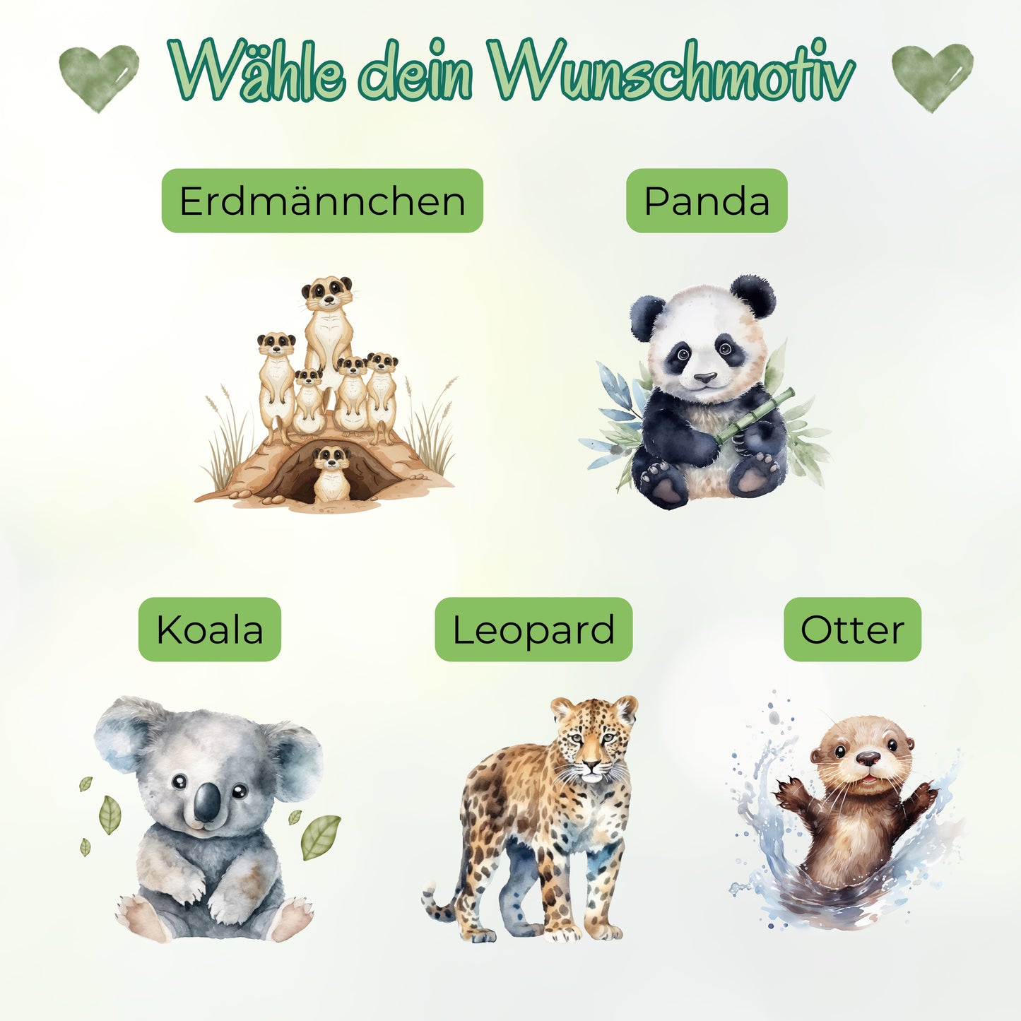 Trinkflasche Kinder personalisiert mit Namen | Panda Koala Otter Erdmännchen Leopard | Edelstahl Kinder Trinkflasche mit Strohhalm