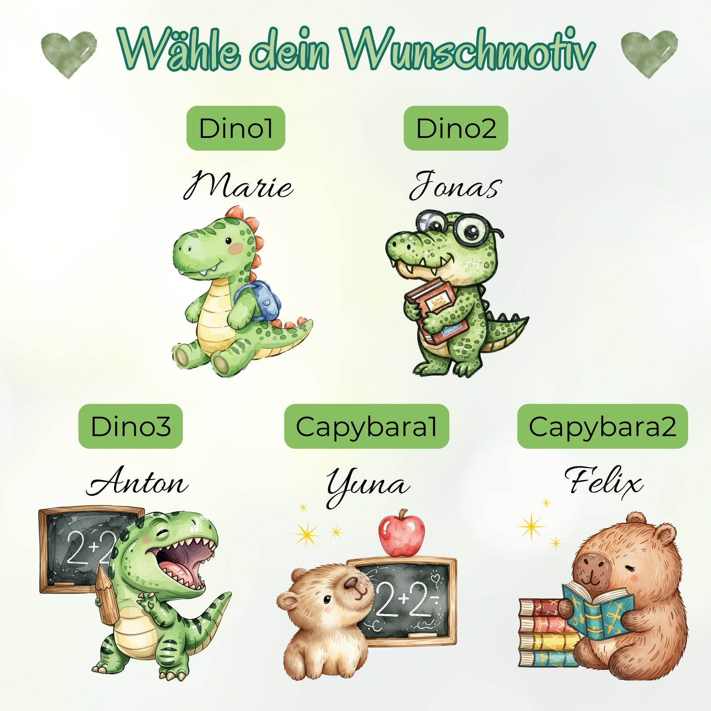 Personalisierte Trinkflasche Kinder mit Namen | Dino & Capybara | Edelstahl Kinder Trinkflasche mit Strohhalm | Kindergarten Schule
