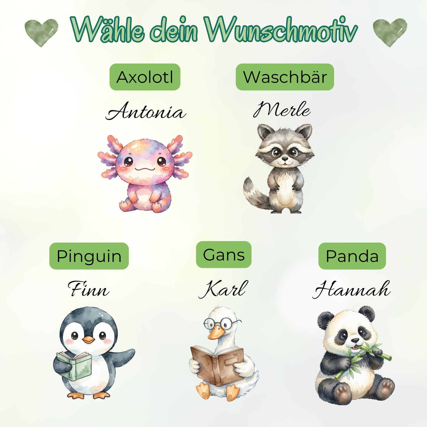 Personalisierte Trinkflasche Kinder mit Namen | Axolotl Waschbär Pinguin Gans Panda | Edelstahl Kinder Trinkflasche mit Strohhalm | Kindergarten Schule