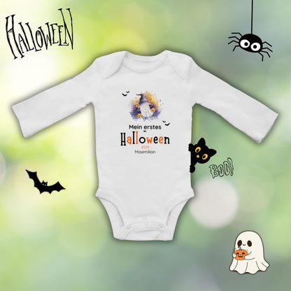 Mein erstes Halloween Body Langarm Baby | Halloween Geschenkidee | Babybody personalisiert mit Namen | Halloween Outfit Junge Mädchen