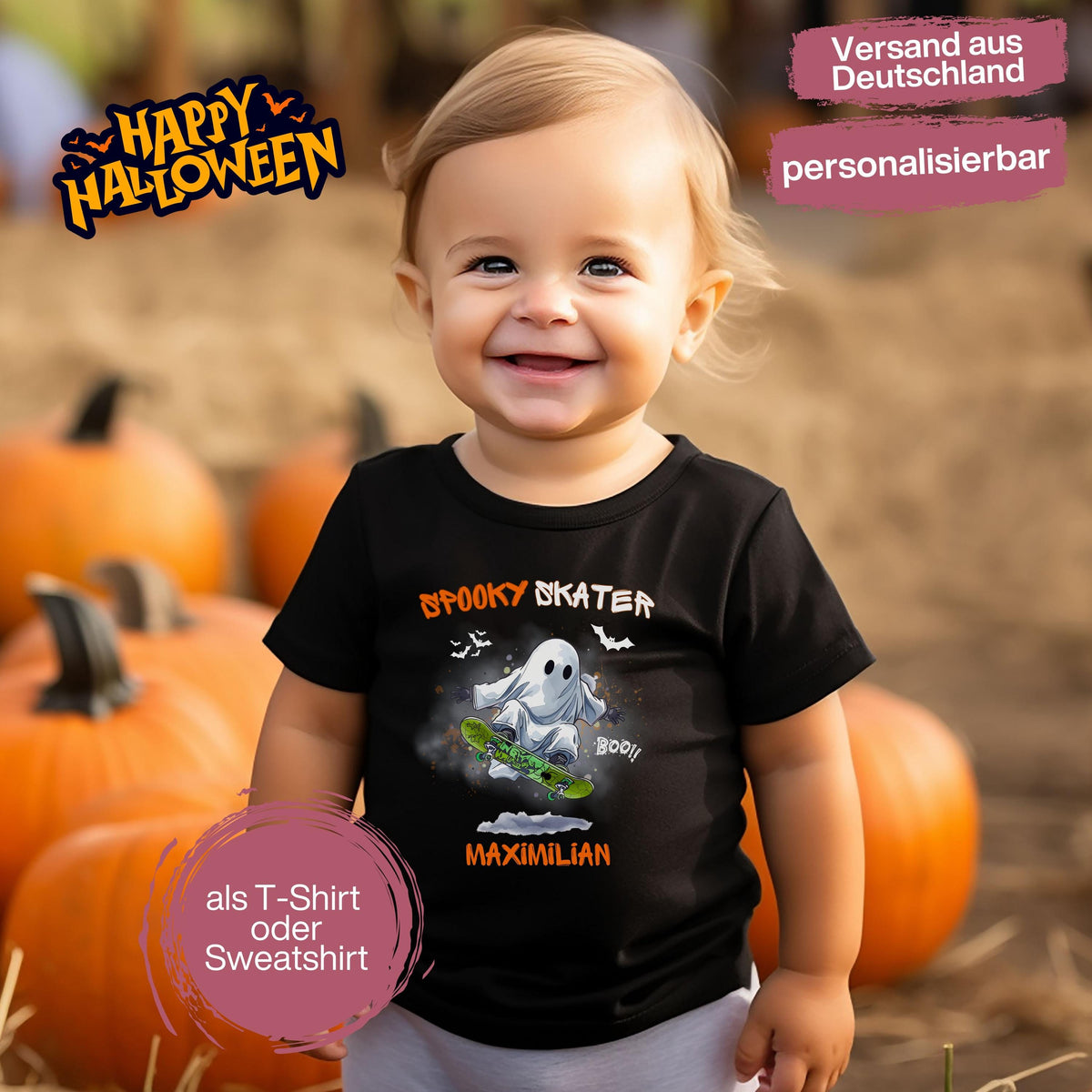 Halloween T-Shirt oder Sweatshirt für Kinder – ideal für „Süßes oder Saures“! Dein Kind ist perfekt gekleidet für Halloween mit diesem bequemen Shirt oder Pullover in Schwarz oder Weiß. Niedliches Design für Jungen & Mädchen, ideal für Halloween Partys, Kindergarten & das erste Halloween. Beliebt als „mein erstes Halloween“ Outfit oder Halloween Kleidung für Kinder. Auch als langarm Shirt für kühlere Tage geeignet. Ein Must-have für kleine Gruselfans! 🎃