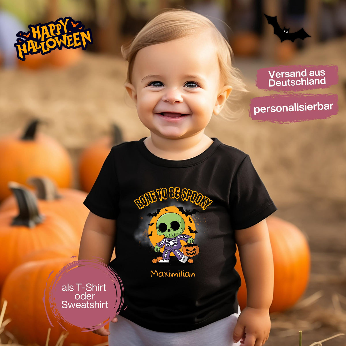 Halloween T-Shirt oder Sweatshirt für Kinder – ideal für „Süßes oder Saures“! Dein Kind ist perfekt gekleidet für Halloween mit diesem bequemen Shirt oder Pullover in Schwarz oder Weiß. Niedliches Design für Jungen & Mädchen, ideal für Halloween Partys, Kindergarten & das erste Halloween. Beliebt als „mein erstes Halloween“ Outfit oder Halloween Kleidung für Kinder. Auch als langarm Shirt für kühlere Tage geeignet. Ein Must-have für kleine Gruselfans! 🎃