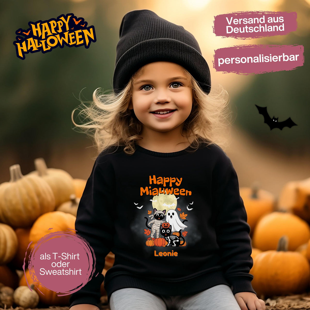 Halloween T-Shirt oder Sweatshirt für Kinder – ideal für „Süßes oder Saures“! Dein Kind ist perfekt gekleidet für Halloween mit diesem bequemen Shirt oder Pullover in Schwarz oder Weiß. Niedliches Design für Jungen & Mädchen, ideal für Halloween Partys, Kindergarten & das erste Halloween. Beliebt als „mein erstes Halloween“ Outfit oder Halloween Kleidung für Kinder. Auch als langarm Shirt für kühlere Tage geeignet. Ein Must-have für kleine Gruselfans! 🎃