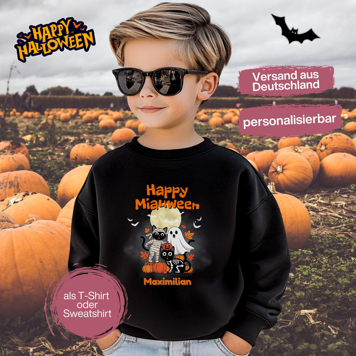 Halloween T-Shirt oder Sweatshirt für Kinder – ideal für „Süßes oder Saures“! Dein Kind ist perfekt gekleidet für Halloween mit diesem bequemen Shirt oder Pullover in Schwarz oder Weiß. Niedliches Design für Jungen & Mädchen, ideal für Halloween Partys, Kindergarten & das erste Halloween. Beliebt als „mein erstes Halloween“ Outfit oder Halloween Kleidung für Kinder. Auch als langarm Shirt für kühlere Tage geeignet. Ein Must-have für kleine Gruselfans! 🎃