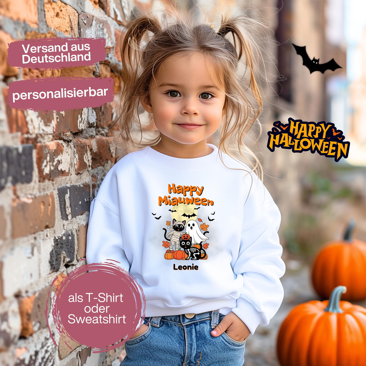 Halloween T-Shirt oder Sweatshirt für Kinder – ideal für „Süßes oder Saures“! Dein Kind ist perfekt gekleidet für Halloween mit diesem bequemen Shirt oder Pullover in Schwarz oder Weiß. Niedliches Design für Jungen & Mädchen, ideal für Halloween Partys, Kindergarten & das erste Halloween. Beliebt als „mein erstes Halloween“ Outfit oder Halloween Kleidung für Kinder. Auch als langarm Shirt für kühlere Tage geeignet. Ein Must-have für kleine Gruselfans! 🎃