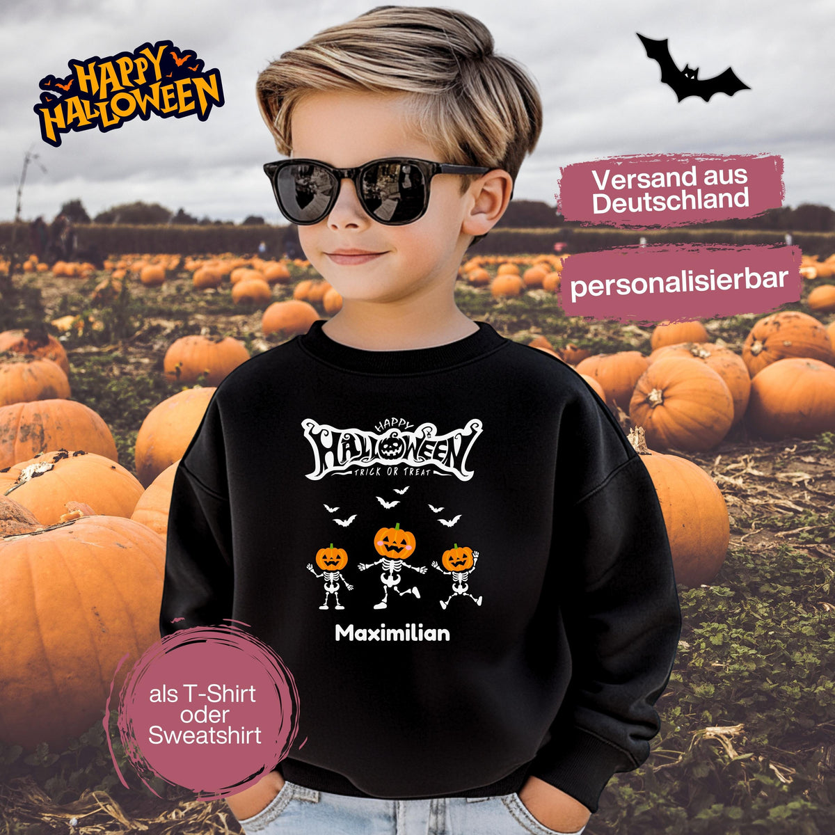 Halloween T-Shirt oder Sweatshirt für Kinder – ideal für „Süßes oder Saures“! Dein Kind ist perfekt gekleidet für Halloween mit diesem bequemen Shirt oder Pullover in Schwarz oder Weiß. Niedliches Design für Jungen & Mädchen, ideal für Halloween Partys, Kindergarten & das erste Halloween. Beliebt als „mein erstes Halloween“ Outfit oder Halloween Kleidung für Kinder. Auch als langarm Shirt für kühlere Tage geeignet. Ein Must-have für kleine Gruselfans! 🎃