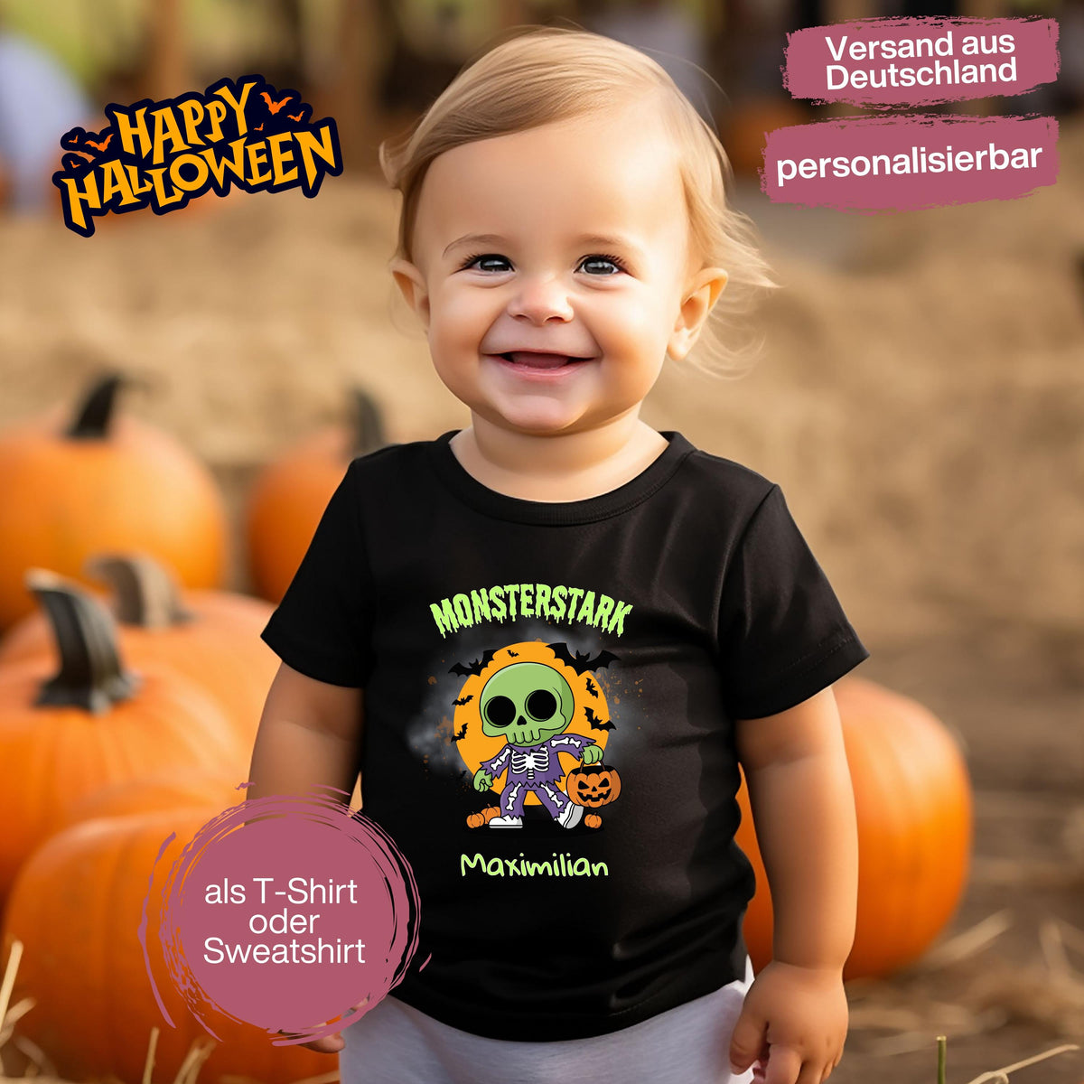 Halloween T-Shirt oder Sweatshirt für Kinder – ideal für „Süßes oder Saures“! Dein Kind ist perfekt gekleidet für Halloween mit diesem bequemen Shirt oder Pullover in Schwarz oder Weiß. Niedliches Design für Jungen & Mädchen, ideal für Halloween Partys, Kindergarten & das erste Halloween. Beliebt als „mein erstes Halloween“ Outfit oder Halloween Kleidung für Kinder. Auch als langarm Shirt für kühlere Tage geeignet. Ein Must-have für kleine Gruselfans! 🎃