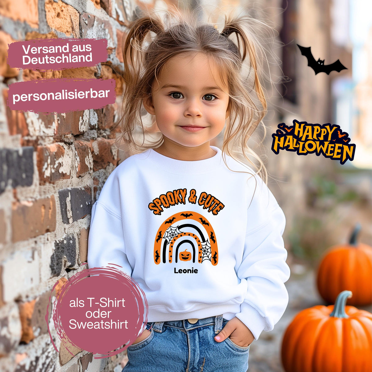 Halloween T-Shirt oder Sweatshirt für Kinder – ideal für „Süßes oder Saures“! Dein Kind ist perfekt gekleidet für Halloween mit diesem bequemen Shirt oder Pullover in Schwarz oder Weiß. Niedliches Design für Jungen & Mädchen, ideal für Halloween Partys, Kindergarten & das erste Halloween. Beliebt als „mein erstes Halloween“ Outfit oder Halloween Kleidung für Kinder. Auch als langarm Shirt für kühlere Tage geeignet. Ein Must-have für kleine Gruselfans! 🎃