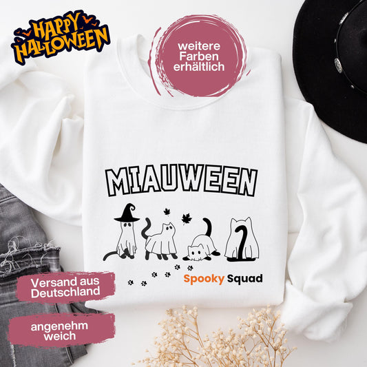 Hochwertiges Halloween Outfit für Damen und Herren – gemütlicher Halloween Pullover und Halloween Sweatshirt, ideal als Halloween Outfit Damen, Halloween Outfit Herren oder Halloween Outfit Frauen. Angesagte Halloween Sweaters und Halloween Pullis für Herbst und Party. Sweatshirts Halloween in verschiedenen Farben, auch als Kürbis Pullover Damen erhältlich. Bequemes Halloween Sweatshirt Damen und Herren – perfektes Halloween Outfit Männer. Katzenpullover Miauween Halloween Katzen Katzenliebhaber