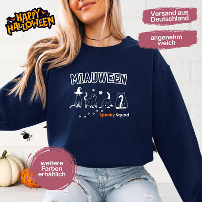 Hochwertiges Halloween Outfit für Damen und Herren – gemütlicher Halloween Pullover und Halloween Sweatshirt, ideal als Halloween Outfit Damen, Halloween Outfit Herren oder Halloween Outfit Frauen. Angesagte Halloween Sweaters und Halloween Pullis für Herbst und Party. Sweatshirts Halloween in verschiedenen Farben, auch als Kürbis Pullover Damen erhältlich. Bequemes Halloween Sweatshirt Damen und Herren – perfektes Halloween Outfit Männer. Katzenpullover Miauween Halloween Katzen Katzenliebhaber