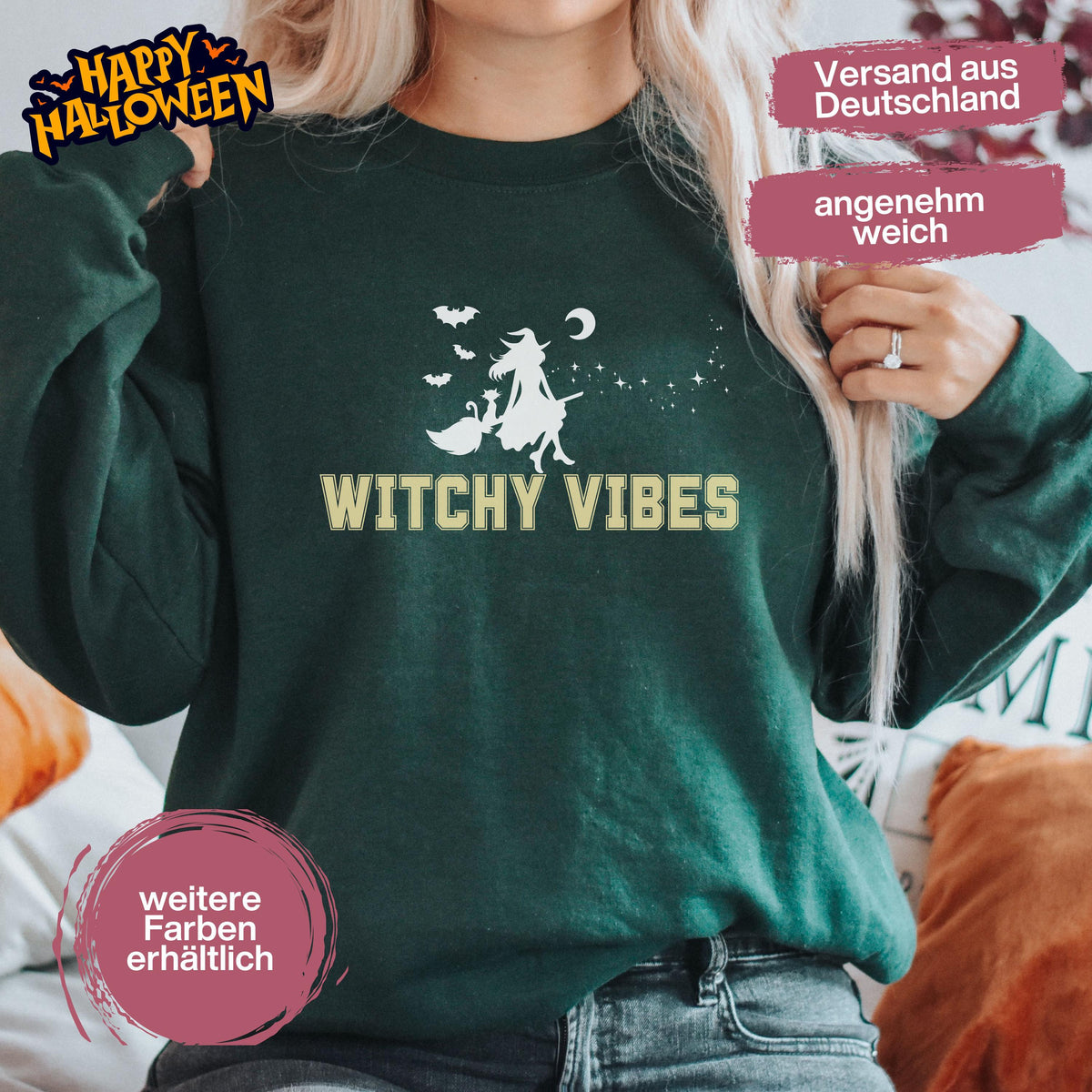 Hochwertiges Halloween Outfit für Damen und Herren – gemütlicher Halloween Pullover und Halloween Sweatshirt, ideal als Halloween Outfit Damen, Halloween Outfit Herren oder Halloween Outfit Frauen. Angesagte Halloween Sweaters und Halloween Pullis für Herbst und Party. Sweatshirts Halloween in verschiedenen Farben, auch als Kürbis Pullover Damen erhältlich. Bequemes Halloween Sweatshirt Damen und Herren – perfektes Halloween Outfit Männer. Halloween Hexe Witchy Vibes
