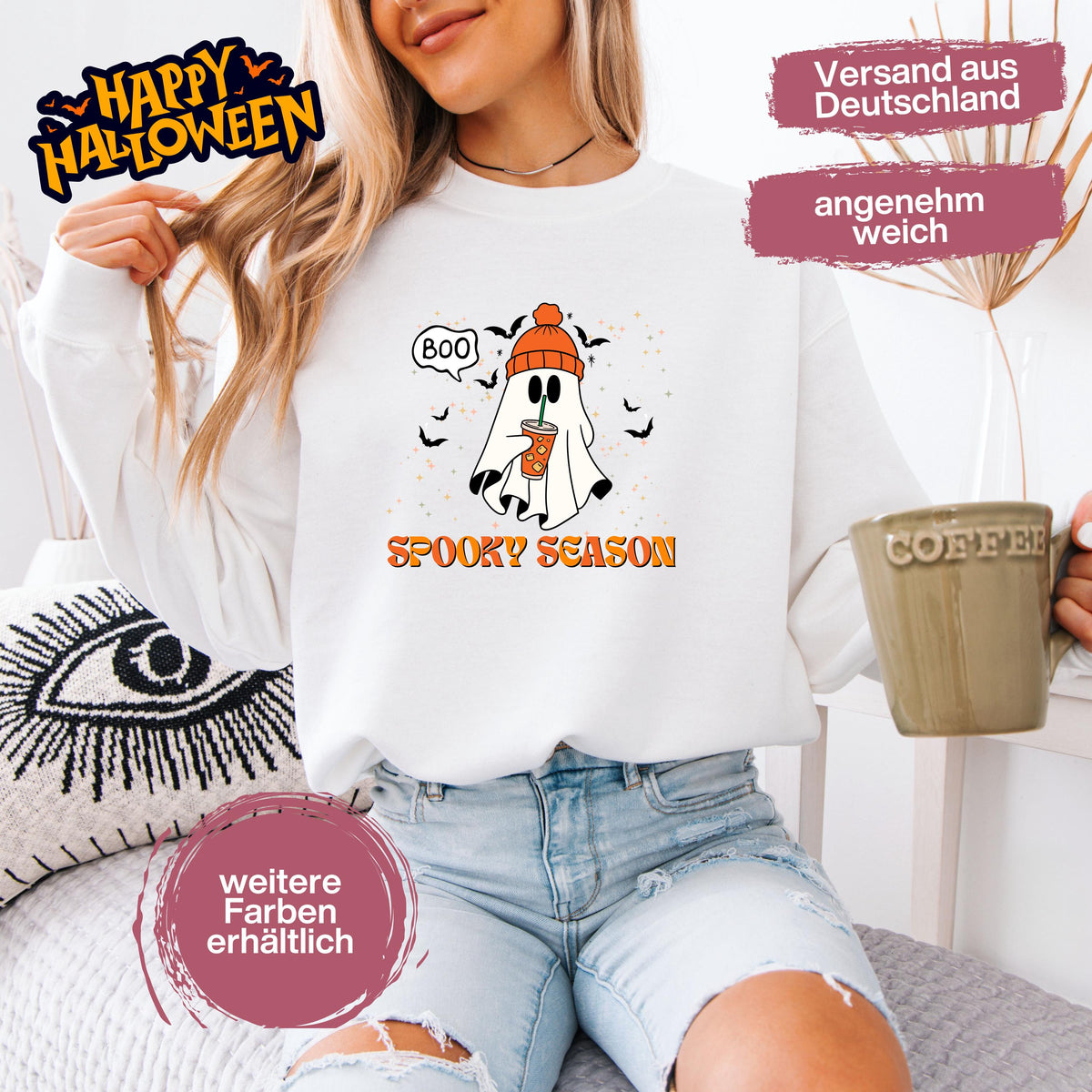 Hochwertiges Halloween Outfit für Damen und Herren – gemütlicher Halloween Pullover und Halloween Sweatshirt, ideal als Halloween Outfit Damen, Halloween Outfit Herren oder Halloween Outfit Frauen. Angesagte Halloween Sweaters und Halloween Pullis für Herbst und Party. Sweatshirts Halloween in verschiedenen Farben, auch als Kürbis Pullover Damen erhältlich. Bequemes Halloween Sweatshirt Damen und Herren – perfektes Halloween Outfit Männer. Halloween Pullover Geist Spooky Season