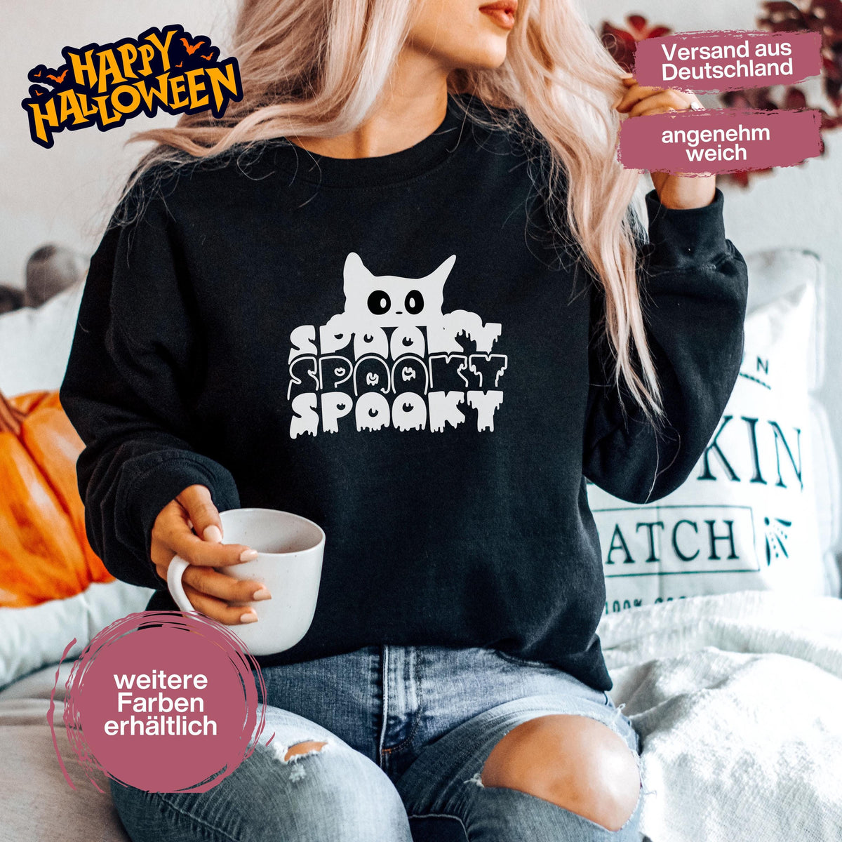 Hochwertiges Halloween Outfit für Damen und Herren – gemütlicher Halloween Pullover und Halloween Sweatshirt, ideal als Halloween Outfit Damen, Halloween Outfit Herren oder Halloween Outfit Frauen. Angesagte Halloween Sweaters und Halloween Pullis für Herbst und Party. Sweatshirts Halloween in verschiedenen Farben, auch als Kürbis Pullover Damen erhältlich. Bequemes Halloween Sweatshirt Damen und Herren – perfektes Halloween Outfit Männer. Halloween Pullover Katze Spooky Katzenliebhaber