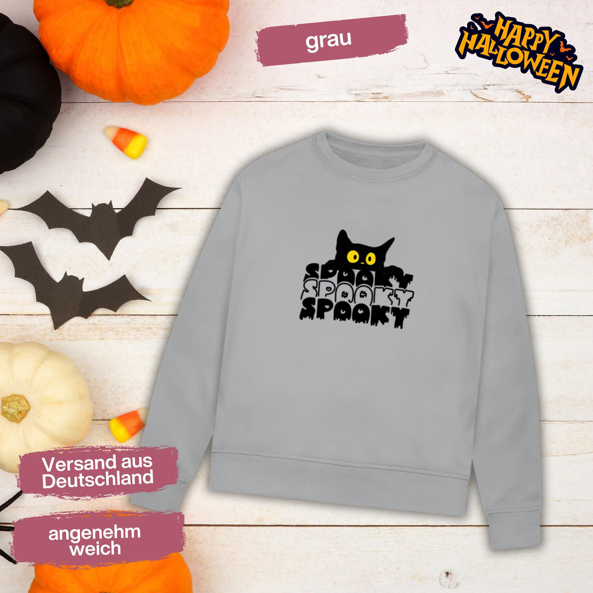 Hochwertiges Halloween Outfit für Damen und Herren – gemütlicher Halloween Pullover und Halloween Sweatshirt, ideal als Halloween Outfit Damen, Halloween Outfit Herren oder Halloween Outfit Frauen. Angesagte Halloween Sweaters und Halloween Pullis für Herbst und Party. Sweatshirts Halloween in verschiedenen Farben, auch als Kürbis Pullover Damen erhältlich. Bequemes Halloween Sweatshirt Damen und Herren – perfektes Halloween Outfit Männer. Halloween Pullover Katze Spooky Katzenliebhaber