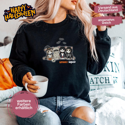 Hochwertiges Halloween Outfit für Damen und Herren – gemütlicher Halloween Pullover und Halloween Sweatshirt, ideal als Halloween Outfit Damen, Halloween Outfit Herren oder Halloween Outfit Frauen. Angesagte Halloween Sweaters und Halloween Pullis für Herbst und Party. Sweatshirts Halloween in verschiedenen Farben, auch als Kürbis Pullover Damen erhältlich. Bequemes Halloween Sweatshirt Damen und Herren – perfektes Halloween Outfit Männer. Halloween Pullover Katze Spooky Squad Katzenliebhaber