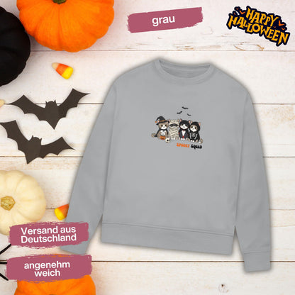 Hochwertiges Halloween Outfit für Damen und Herren – gemütlicher Halloween Pullover und Halloween Sweatshirt, ideal als Halloween Outfit Damen, Halloween Outfit Herren oder Halloween Outfit Frauen. Angesagte Halloween Sweaters und Halloween Pullis für Herbst und Party. Sweatshirts Halloween in verschiedenen Farben, auch als Kürbis Pullover Damen erhältlich. Bequemes Halloween Sweatshirt Damen und Herren – perfektes Halloween Outfit Männer. Halloween Pullover Katze Spooky Squad Katzenliebhaber