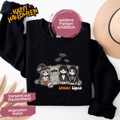 Hochwertiges Halloween Outfit für Damen und Herren – gemütlicher Halloween Pullover und Halloween Sweatshirt, ideal als Halloween Outfit Damen, Halloween Outfit Herren oder Halloween Outfit Frauen. Angesagte Halloween Sweaters und Halloween Pullis für Herbst und Party. Sweatshirts Halloween in verschiedenen Farben, auch als Kürbis Pullover Damen erhältlich. Bequemes Halloween Sweatshirt Damen und Herren – perfektes Halloween Outfit Männer. Halloween Pullover Katze Spooky Squad Katzenliebhaber