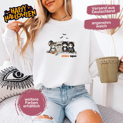 Hochwertiges Halloween Outfit für Damen und Herren – gemütlicher Halloween Pullover und Halloween Sweatshirt, ideal als Halloween Outfit Damen, Halloween Outfit Herren oder Halloween Outfit Frauen. Angesagte Halloween Sweaters und Halloween Pullis für Herbst und Party. Sweatshirts Halloween in verschiedenen Farben, auch als Kürbis Pullover Damen erhältlich. Bequemes Halloween Sweatshirt Damen und Herren – perfektes Halloween Outfit Männer. Halloween Pullover Katze Spooky Squad Katzenliebhaber