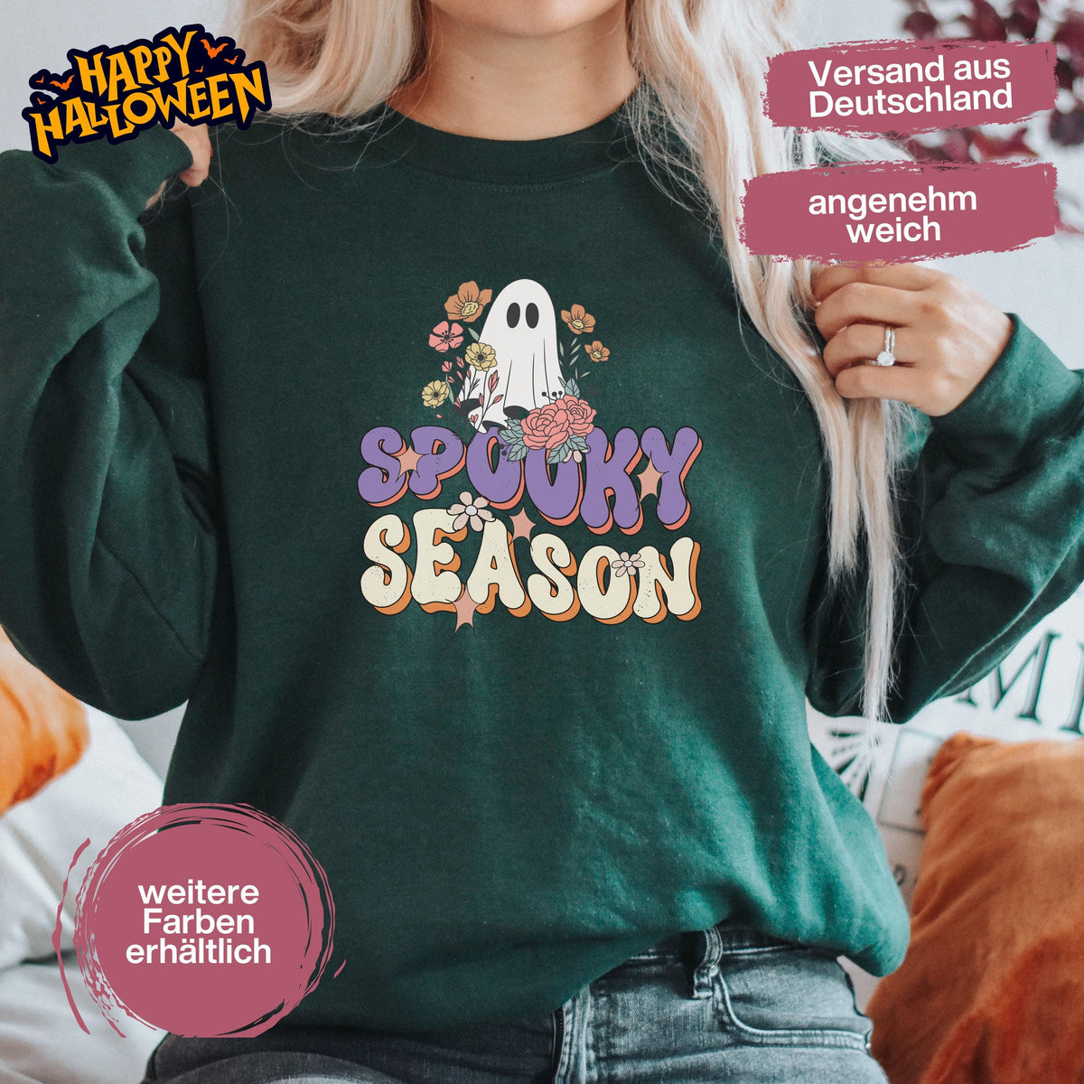 Hochwertiges Halloween Outfit für Damen und Herren – gemütlicher Halloween Pullover und Halloween Sweatshirt, ideal als Halloween Outfit Damen, Halloween Outfit Herren oder Halloween Outfit Frauen. Angesagte Halloween Sweaters und Halloween Pullis für Herbst und Party. Sweatshirts Halloween in verschiedenen Farben, auch als Kürbis Pullover Damen erhältlich. Bequemes Halloween Sweatshirt Damen und Herren – perfektes Halloween Outfit Männer. Halloween Pullover Geist Spooky Season