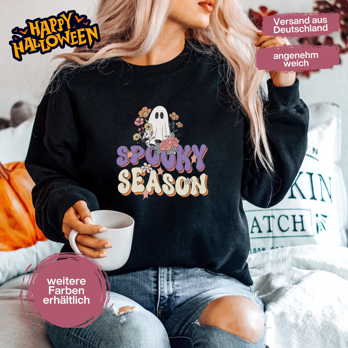 Hochwertiges Halloween Outfit für Damen und Herren – gemütlicher Halloween Pullover und Halloween Sweatshirt, ideal als Halloween Outfit Damen, Halloween Outfit Herren oder Halloween Outfit Frauen. Angesagte Halloween Sweaters und Halloween Pullis für Herbst und Party. Sweatshirts Halloween in verschiedenen Farben, auch als Kürbis Pullover Damen erhältlich. Bequemes Halloween Sweatshirt Damen und Herren – perfektes Halloween Outfit Männer. Halloween Pullover Geist Spooky Season