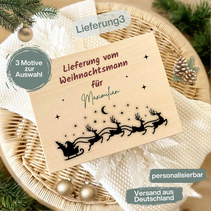 Lieferung vom Weihnachtsmann – Weihnachtskiste Holz personalisiert mit Namen, ideal als Geschenkverpackung Weihnachten oder Adventskiste. Diese dekorative Holzkiste sorgt für leuchtende Augen bei Groß und Klein. Nachhaltig, langlebig und liebevoll gestaltet – perfekt für Weihnachtsgeschenke, Wichtelüberraschungen oder persönliche Botschaften vom Weihnachtsmann. Edles Design mit Gravur und rustikalem Charme, passend zu jeder Weihnachtsdekoration. Adventskiste Geschenkbox Weihnachten Adventskiste