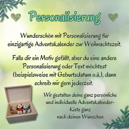 Personalisierte Adventskiste aus Holz mit Namen – hochwertige DIY Adventskalender-Holzkiste Weihnachten zum Selbstbefüllen. Diese nachhaltige Holzbox ohne Inhalt ist ideal für 24 kleine Geschenke, Süßigkeiten, Briefe oder Deko. Perfekt als kreative Geschenkidee Weihnachten für Kinder, Eltern oder Partner. Die Adventskiste Holz personalisiert verbindet Stil, Nachhaltigkeit und persönliche Note. Wiederverwendbar, langlebig und liebevoll ein einzigartiges Weihnachtsgeschenk mit Erinnerungswert.