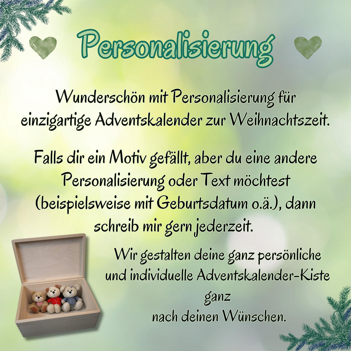 Nachhaltiger Adventskalender Holz personalisiert – Adventskiste mit Namen zum Befüllen. Diese umweltfreundliche Holzkiste Weihnachten ohne Inhalt ist wiederverwendbar und ideal für kreative Köpfe. Ob als DIY Adventskalender, Geschenkverpackung oder Aufbewahrungsbox – sie bringt Wärme und Individualität in die Weihnachtszeit. Hergestellt aus stabilem Holz, hochwertig bedruckt und langlebig, eine nachhaltige Geschenkidee Weihnachten für Familie und Freunde Adventskalender zum Befüllen Adventskiste