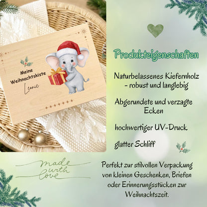 Personalisierte Weihnachtskiste aus Holz mit Namen – nachhaltige Geschenkbox Weihnachten für Kinder, Familie oder Partner. Ideal als Adventskiste, Weihnachtsüberraschung oder DIY-Adventskalender zum Befüllen. Diese Holzkiste Weihnachten ist hochwertig verarbeitet, individuell bedruckt und perfekt als Geschenkidee zu Weihnachten, für Nikolaus oder als dekorative Aufbewahrungsbox. Eine stilvolle Weihnachtsgeschenkverpackung mit persönlicher Note.