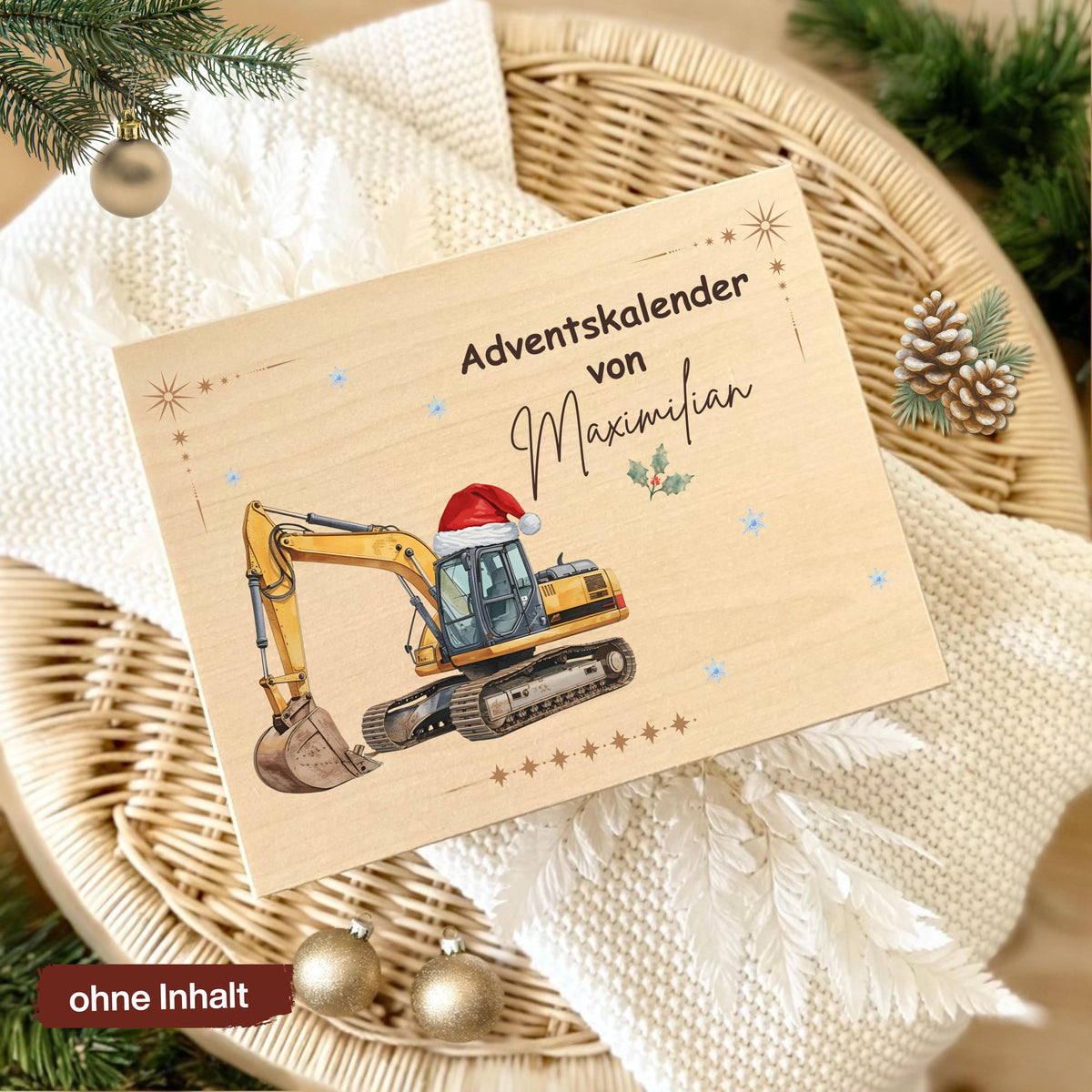 Personalisierte Adventskiste Holz mit Namen – edler Adventskalender ohne Inhalt zum Selbstbefüllen. Diese hochwertige Holzkiste Weihnachten ist robust, wiederverwendbar und dekorativ. Perfekt als DIY-Adventskalender Holz für Kinder, Eltern oder Partner. Mit Platz für 24 Geschenke und nachhaltiger Fertigung ist sie eine zeitlose Alternative zu klassischen Adventskalendern. Adventskiste Holz personalisiert – einzigartig, langlebig und liebevoll gestaltet. Geschenkbox Holz Weihnachten Advent