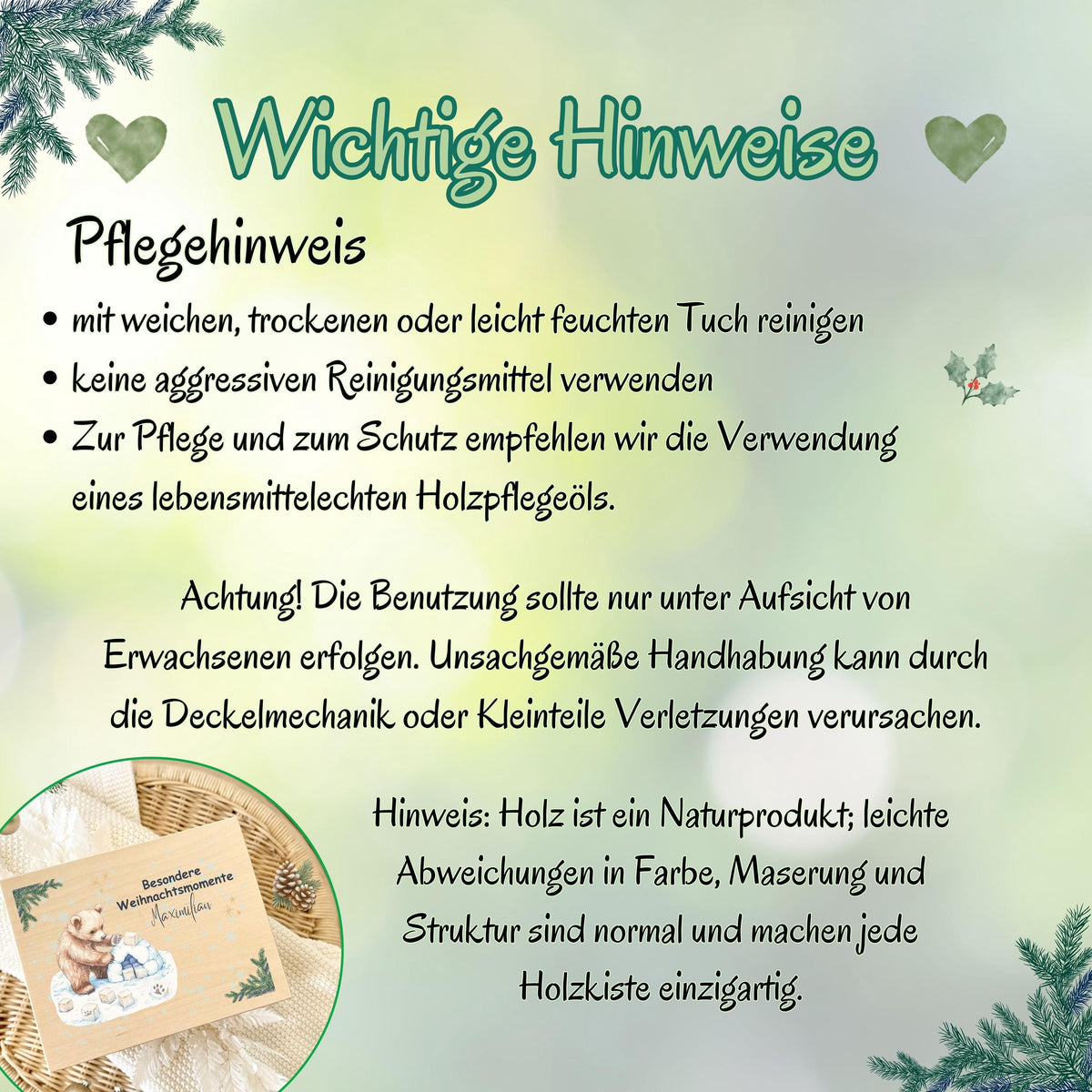 Geschenkbox Weihnachten aus Holz personalisiert mit Namen – liebevolle Weihnachtskiste für Kinder, Eltern oder Großeltern. Ideal als Adventskiste Holz oder DIY-Adventskalender zum Befüllen. Diese hochwertige Holzkiste Weihnachten ist perfekt als nachhaltige Geschenkverpackung, Weihnachtsüberraschung oder Deko-Element im Wohnzimmer. Eine individuelle Geschenkidee für alle, die Weihnachten kreativ und persönlich gestalten möchten. Besondere Weihnachtsmomente für dein Kind personalisiert