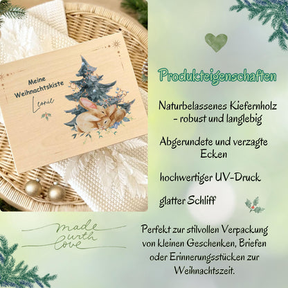 Personalisierte Weihnachtskiste aus Holz mit Namen – nachhaltige Geschenkbox Weihnachten für Kinder, Eltern oder Paare. Perfekt als Adventskiste, DIY-Adventskalender oder Weihnachtsgeschenkbox zum Befüllen mit Süßigkeiten, Plätzchen oder kleinen Überraschungen. Diese hochwertige Holzkiste Weihnachten ist individuell bedruckt,stabil und dekorativ eine vielseitige Geschenkverpackung und liebevolle Idee für die ganze Familie. Ideal auch als Aufbewahrungsbox oder festliche Dekoration zur Adventszeit