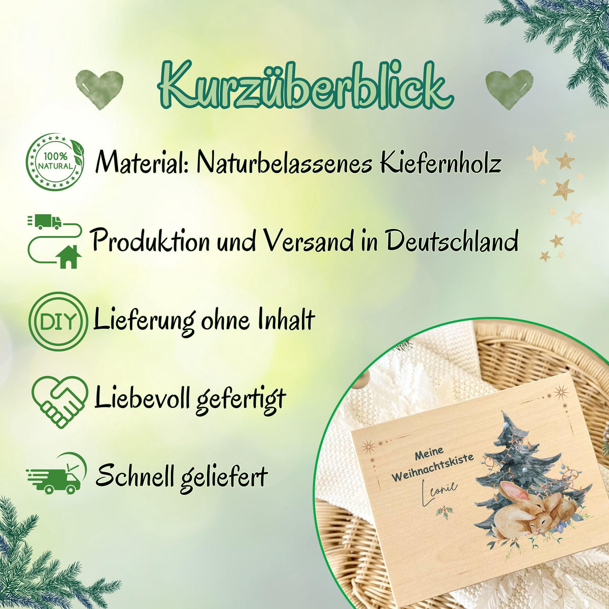 Personalisierte Weihnachtskiste aus Holz mit Namen – nachhaltige Geschenkbox Weihnachten für Kinder, Eltern oder Paare. Perfekt als Adventskiste, DIY-Adventskalender oder Weihnachtsgeschenkbox zum Befüllen mit Süßigkeiten, Plätzchen oder kleinen Überraschungen. Diese hochwertige Holzkiste Weihnachten ist individuell bedruckt,stabil und dekorativ eine vielseitige Geschenkverpackung und liebevolle Idee für die ganze Familie. Ideal auch als Aufbewahrungsbox oder festliche Dekoration zur Adventszeit