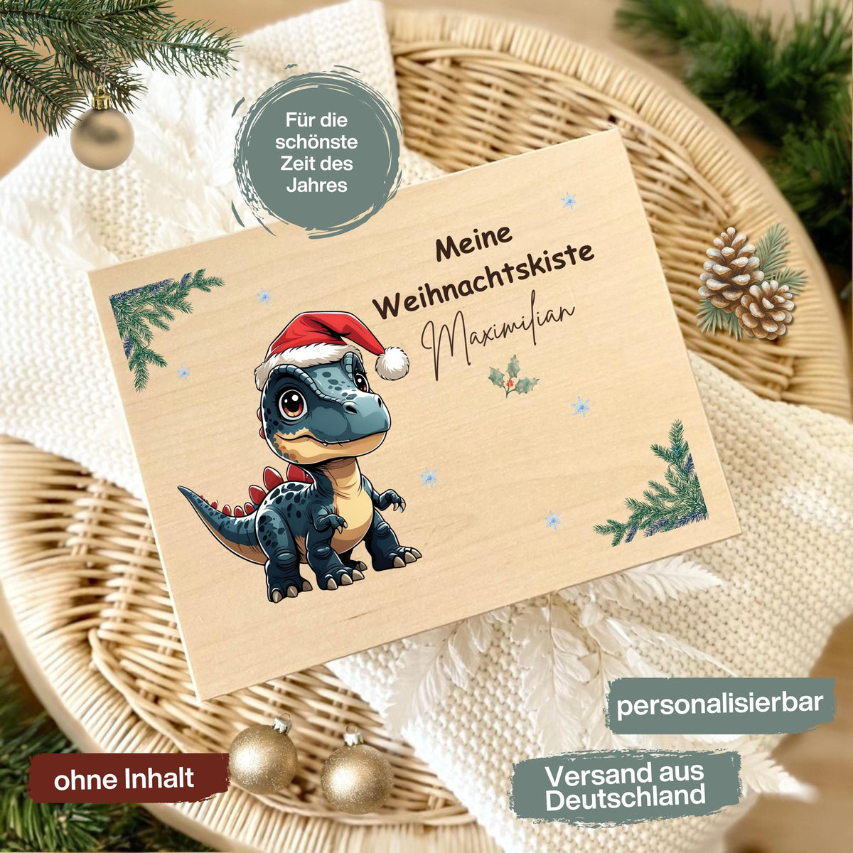 Geschenkbox Weihnachten aus Holz mit Namen – personalisierte Weihnachtskiste als Adventskalender, Aufbewahrungsbox oder Geschenkverpackung für Kinder und Erwachsene. Nachhaltig hergestellt und mit Liebe gestaltet, eignet sich die Holzkiste perfekt zum Befüllen mit Plätzchen, Schokolade oder kleinen Geschenken. Ob für Familie, Freunde oder Kollegen – diese dekorative Weihnachtsbox ist ein Highlight in jeder Weihnachtszeit und eine wertvolle Erinnerung für viele Feste.