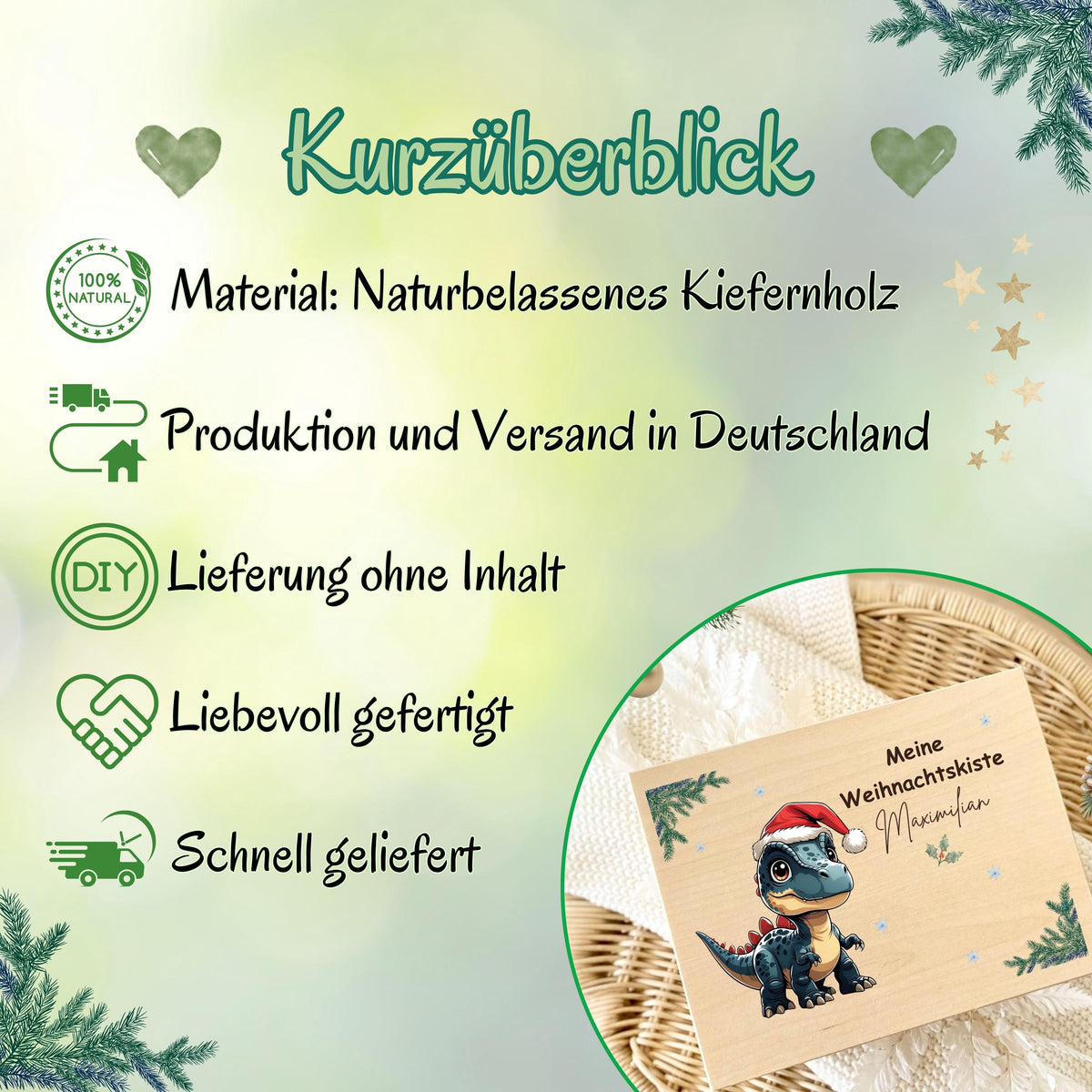 Geschenkbox Weihnachten aus Holz mit Namen – personalisierte Weihnachtskiste als Adventskalender, Aufbewahrungsbox oder Geschenkverpackung für Kinder und Erwachsene. Nachhaltig hergestellt und mit Liebe gestaltet, eignet sich die Holzkiste perfekt zum Befüllen mit Plätzchen, Schokolade oder kleinen Geschenken. Ob für Familie, Freunde oder Kollegen – diese dekorative Weihnachtsbox ist ein Highlight in jeder Weihnachtszeit und eine wertvolle Erinnerung für viele Feste.