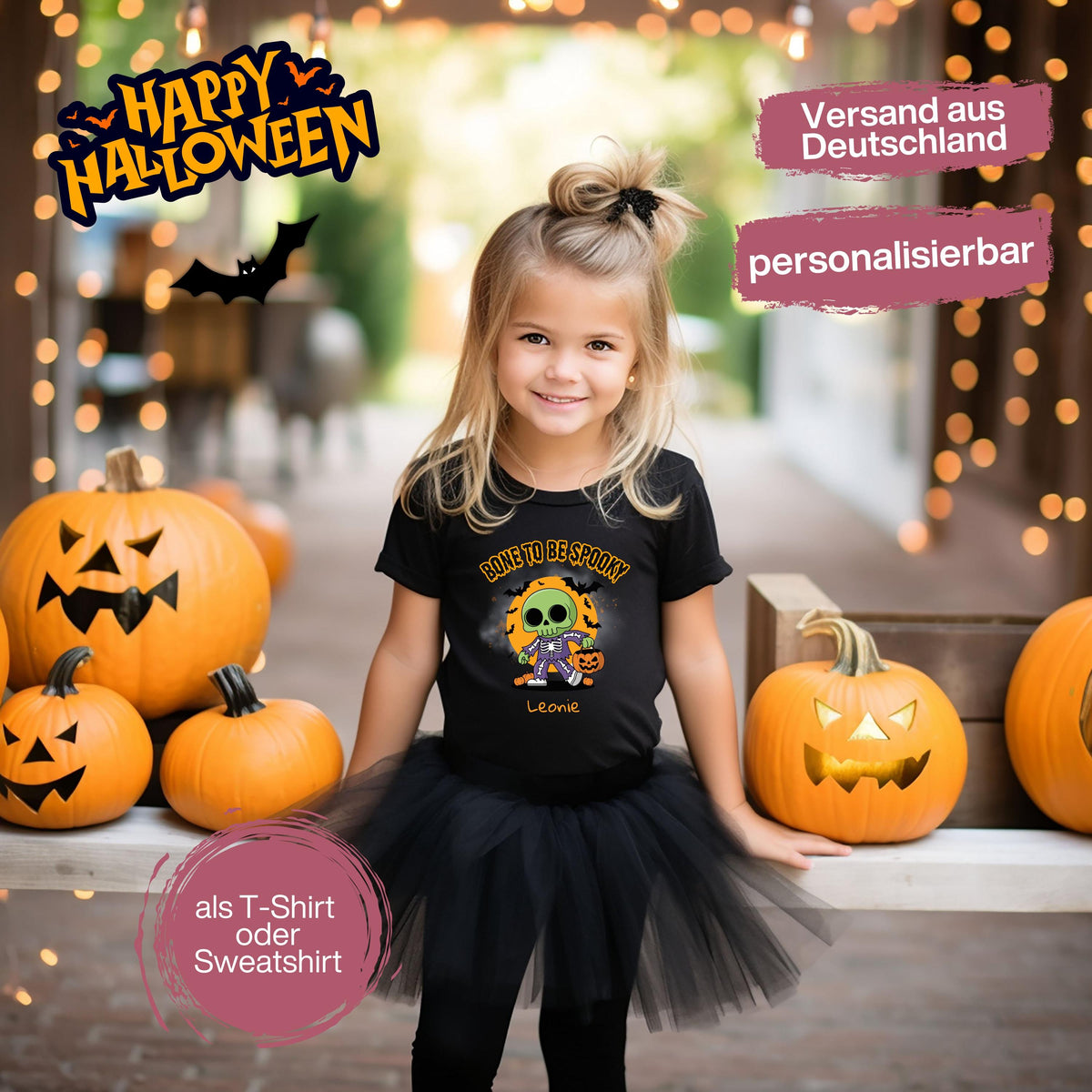Halloween T-Shirt oder Sweatshirt für Kinder – ideal für „Süßes oder Saures“! Dein Kind ist perfekt gekleidet für Halloween mit diesem bequemen Shirt oder Pullover in Schwarz oder Weiß. Niedliches Design für Jungen & Mädchen, ideal für Halloween Partys, Kindergarten & das erste Halloween. Beliebt als „mein erstes Halloween“ Outfit oder Halloween Kleidung für Kinder. Auch als langarm Shirt für kühlere Tage geeignet. Ein Must-have für kleine Gruselfans! 🎃