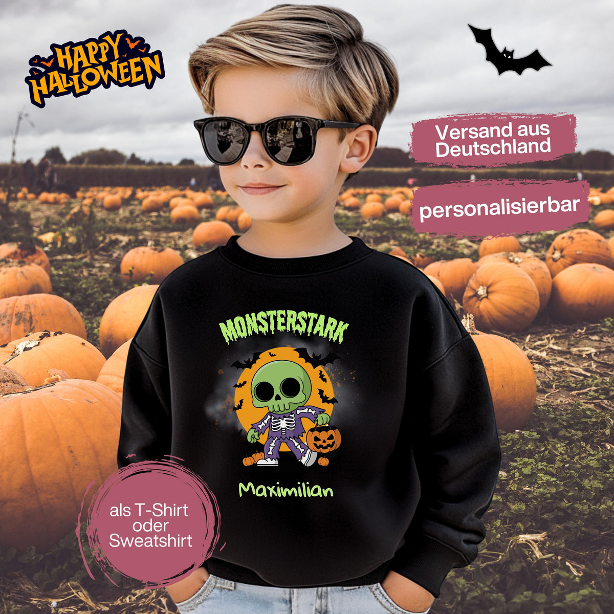 Halloween T-Shirt oder Sweatshirt für Kinder – ideal für „Süßes oder Saures“! Dein Kind ist perfekt gekleidet für Halloween mit diesem bequemen Shirt oder Pullover in Schwarz oder Weiß. Niedliches Design für Jungen & Mädchen, ideal für Halloween Partys, Kindergarten & das erste Halloween. Beliebt als „mein erstes Halloween“ Outfit oder Halloween Kleidung für Kinder. Auch als langarm Shirt für kühlere Tage geeignet. Ein Must-have für kleine Gruselfans! 🎃