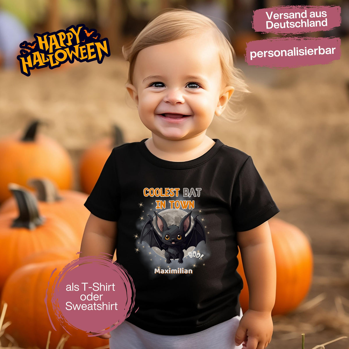 Halloween T-Shirt oder Sweatshirt für Kinder – ideal für „Süßes oder Saures“! Dein Kind ist perfekt gekleidet für Halloween mit diesem bequemen Shirt oder Pullover in Schwarz oder Weiß. Niedliches Design für Jungen & Mädchen, ideal für Halloween Partys, Kindergarten & das erste Halloween. Beliebt als „mein erstes Halloween“ Outfit oder Halloween Kleidung für Kinder. Auch als langarm Shirt für kühlere Tage geeignet. Ein Must-have für kleine Gruselfans! 🎃