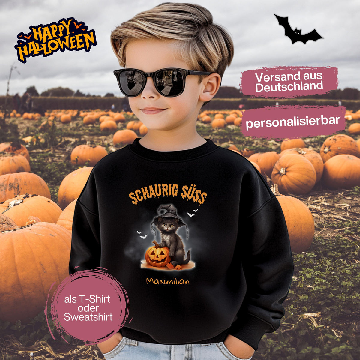 Halloween T-Shirt oder Sweatshirt für Kinder – ideal für „Süßes oder Saures“! Dein Kind ist perfekt gekleidet für Halloween mit diesem bequemen Shirt oder Pullover in Schwarz oder Weiß. Niedliches Design für Jungen & Mädchen, ideal für Halloween Partys, Kindergarten & das erste Halloween. Beliebt als „mein erstes Halloween“ Outfit oder Halloween Kleidung für Kinder. Auch als langarm Shirt für kühlere Tage geeignet. Ein Must-have für kleine Gruselfans! 🎃