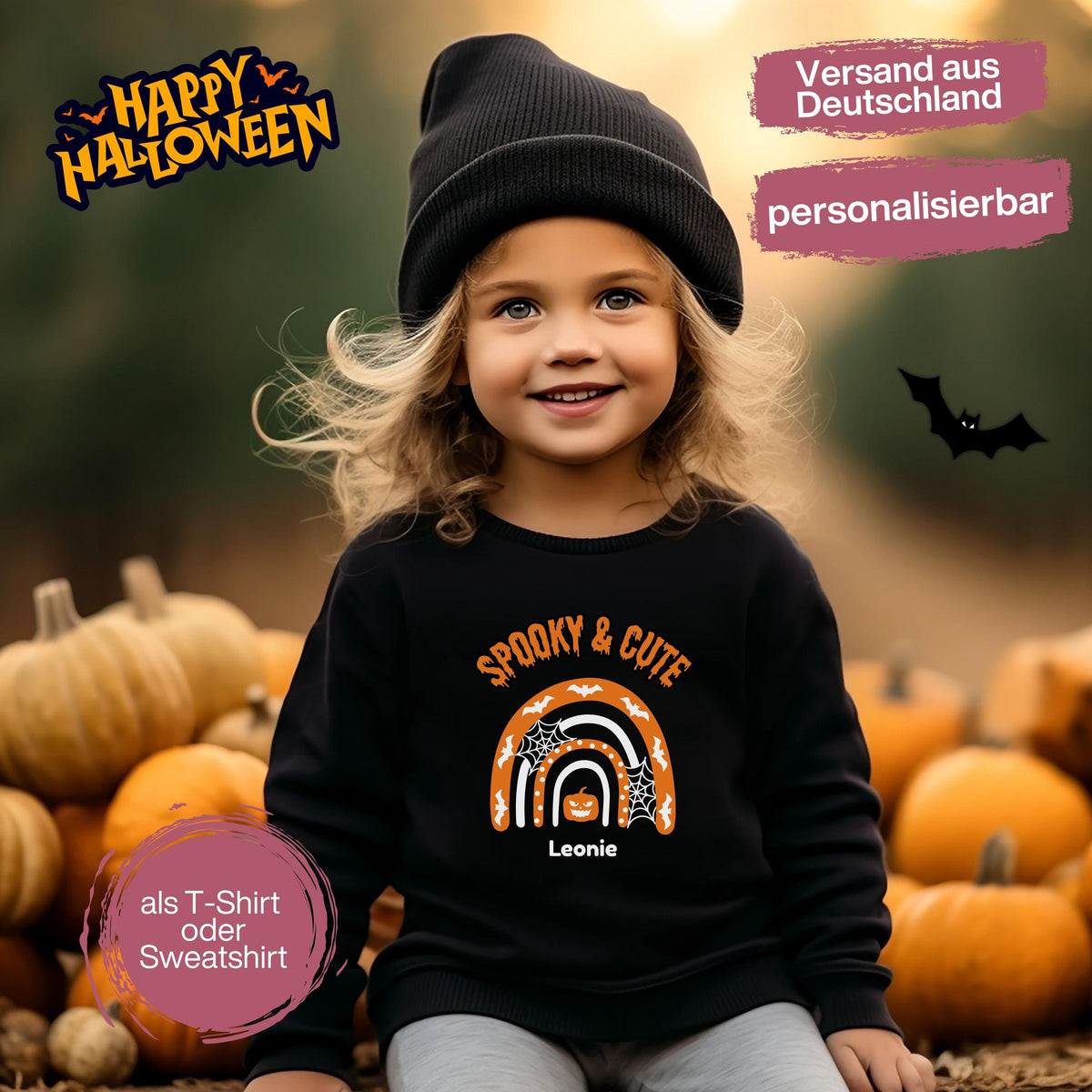 Halloween T-Shirt oder Sweatshirt für Kinder – ideal für „Süßes oder Saures“! Dein Kind ist perfekt gekleidet für Halloween mit diesem bequemen Shirt oder Pullover in Schwarz oder Weiß. Niedliches Design für Jungen & Mädchen, ideal für Halloween Partys, Kindergarten & das erste Halloween. Beliebt als „mein erstes Halloween“ Outfit oder Halloween Kleidung für Kinder. Auch als langarm Shirt für kühlere Tage geeignet. Ein Must-have für kleine Gruselfans! 🎃
