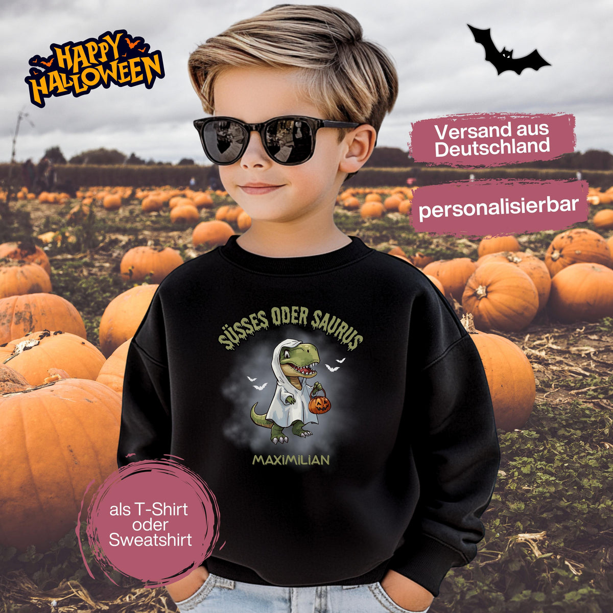 Halloween T-Shirt oder Sweatshirt für Kinder – ideal für „Süßes oder Saures“! Dein Kind ist perfekt gekleidet für Halloween mit diesem bequemen Shirt oder Pullover in Schwarz oder Weiß. Niedliches Design für Jungen & Mädchen, ideal für Halloween Partys, Kindergarten & das erste Halloween. Beliebt als „mein erstes Halloween“ Outfit oder Halloween Kleidung für Kinder. Auch als langarm Shirt für kühlere Tage geeignet. Ein Must-have für kleine Gruselfans! 🎃