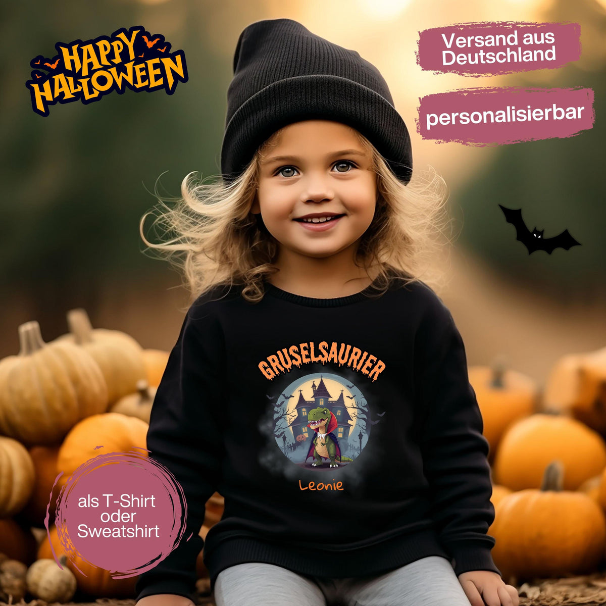 Halloween T-Shirt oder Sweatshirt für Kinder – ideal für „Süßes oder Saures“! Dein Kind ist perfekt gekleidet für Halloween mit diesem bequemen Shirt oder Pullover in Schwarz oder Weiß. Niedliches Design für Jungen & Mädchen, ideal für Halloween Partys, Kindergarten & das erste Halloween. Beliebt als „mein erstes Halloween“ Outfit oder Halloween Kleidung für Kinder. Auch als langarm Shirt für kühlere Tage geeignet. Ein Must-have für kleine Gruselfans! 🎃